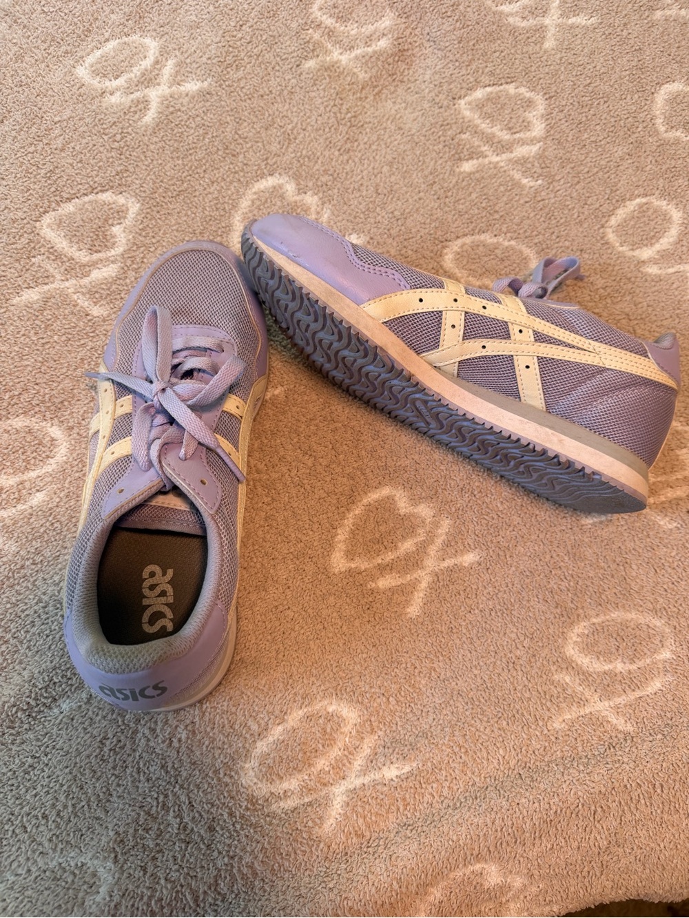 ASICS Lavender and Cream Casual Lace-Up Sneakers